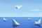 Paper boats sinking while paper plane flies off