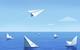 Paper boats sinking while paper plane flies off