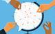 People sticking location pins in speech bubble globe